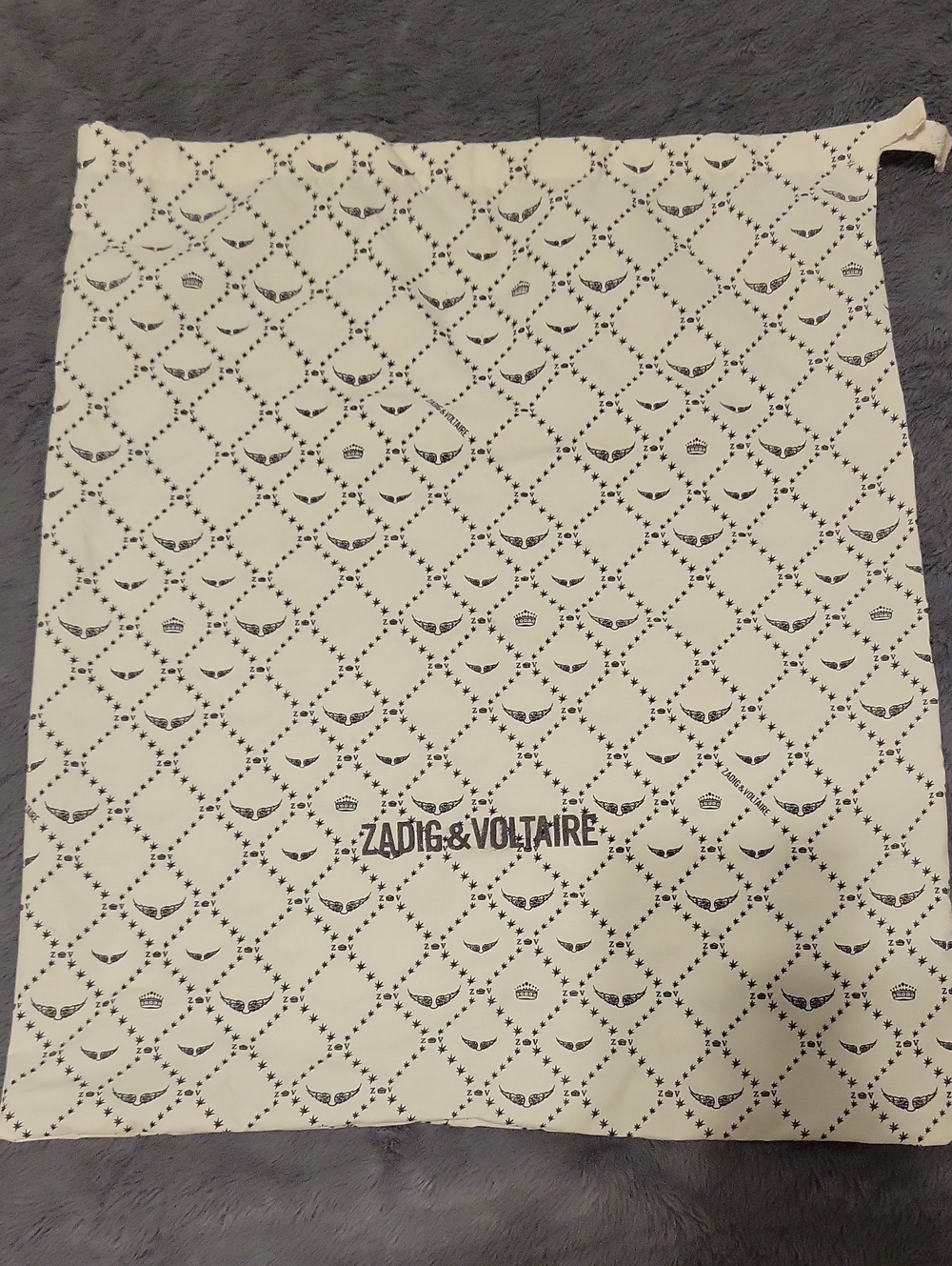 Zadig & Voltaire Cream Drawstring Dust Bag with Black Logo Print